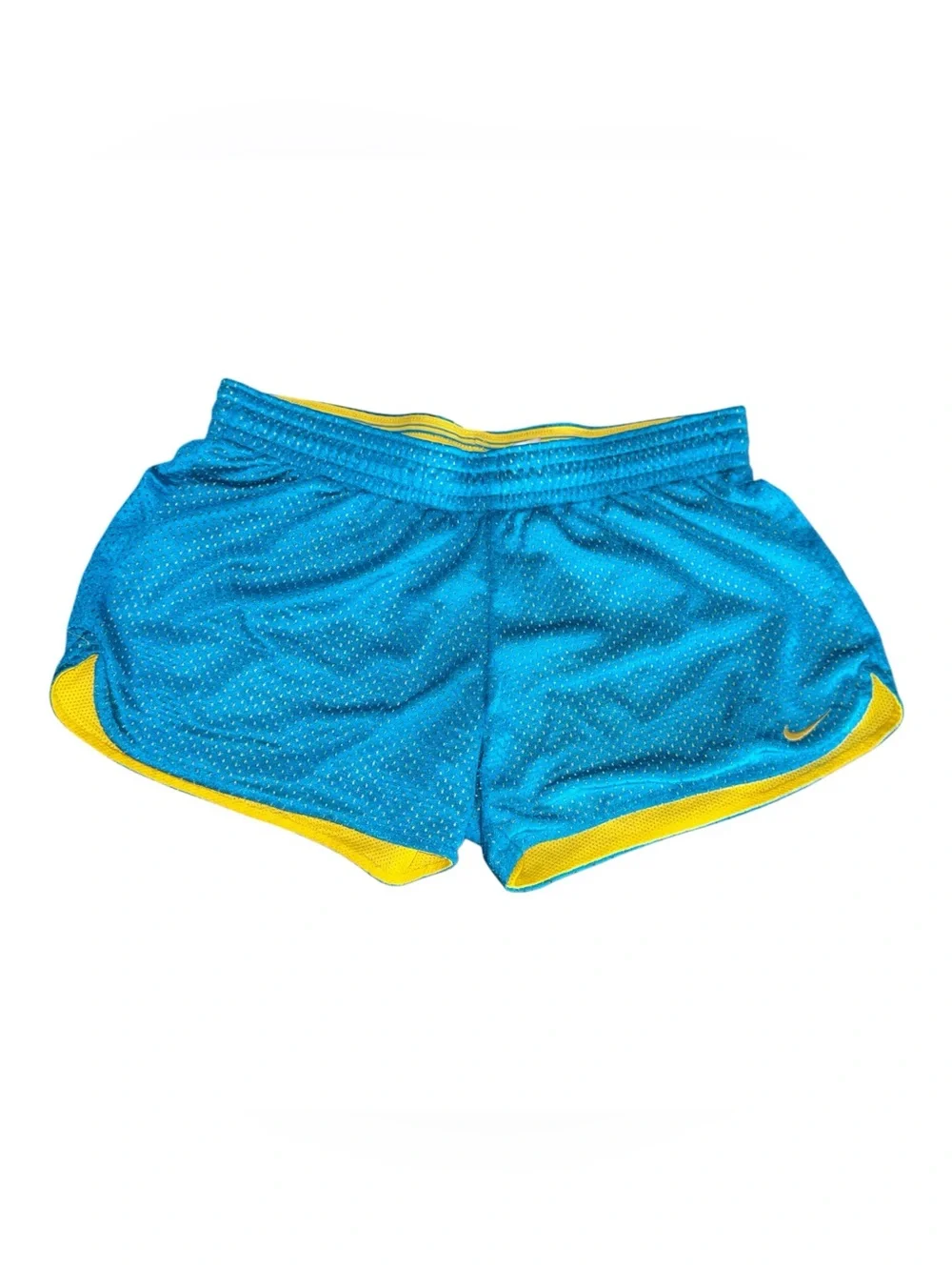 Nike Blue Mesh Athletic Shorts with Yellow Trim - Women Size Small Gym Fitness